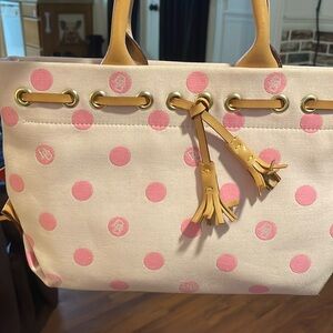 NWT Dooney & Bourke Pink Dot Tulip Tassel Shoulder Bag 18”W 7.5”H 4”D